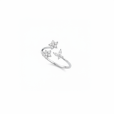 Crystal Flower & Butterfly Open Ring | Silver
