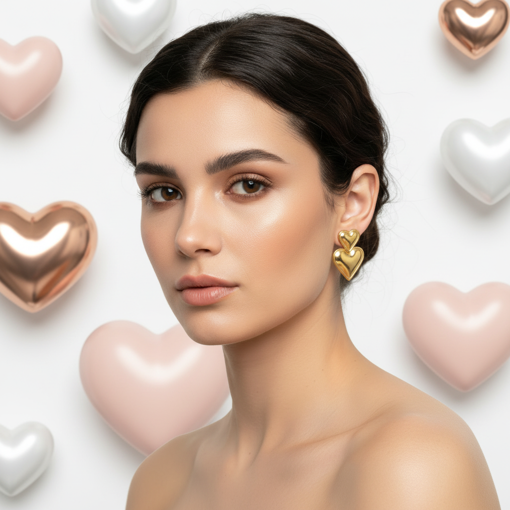 Square earring model - background hearts variation