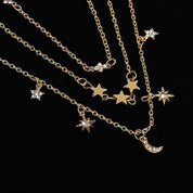 Moon and stars layered necklace 