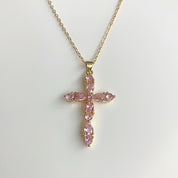 18K Gold Pink Cross Necklace 