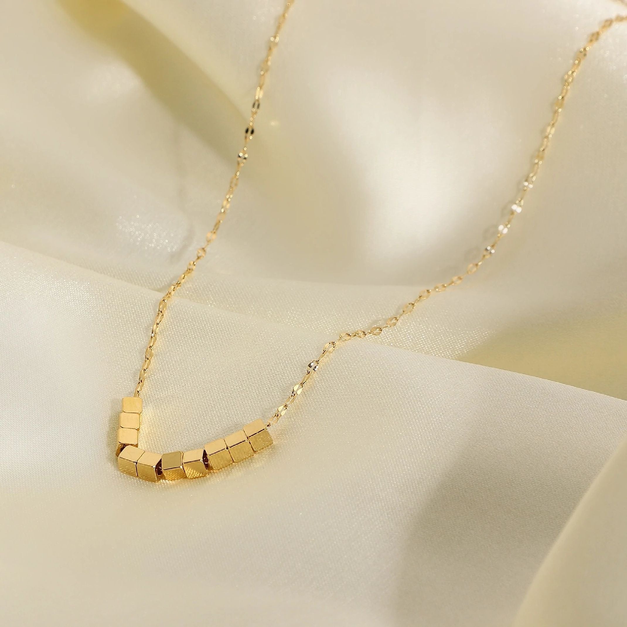 14K Gold Cube Necklace 