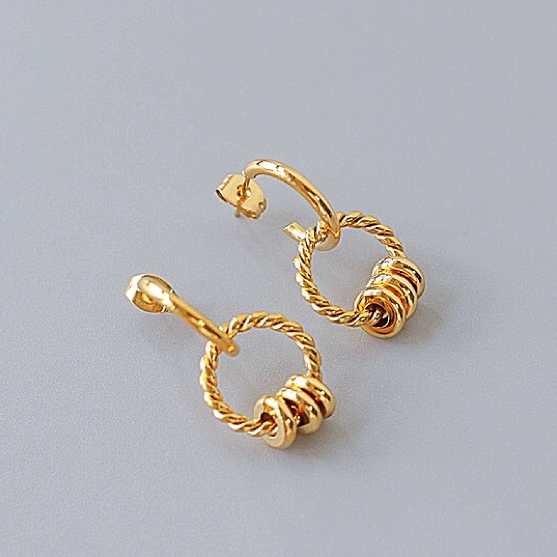 18K Gold Triple Ring Earrings 