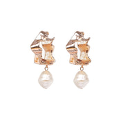 Gold Pearl Hoop Earrings 