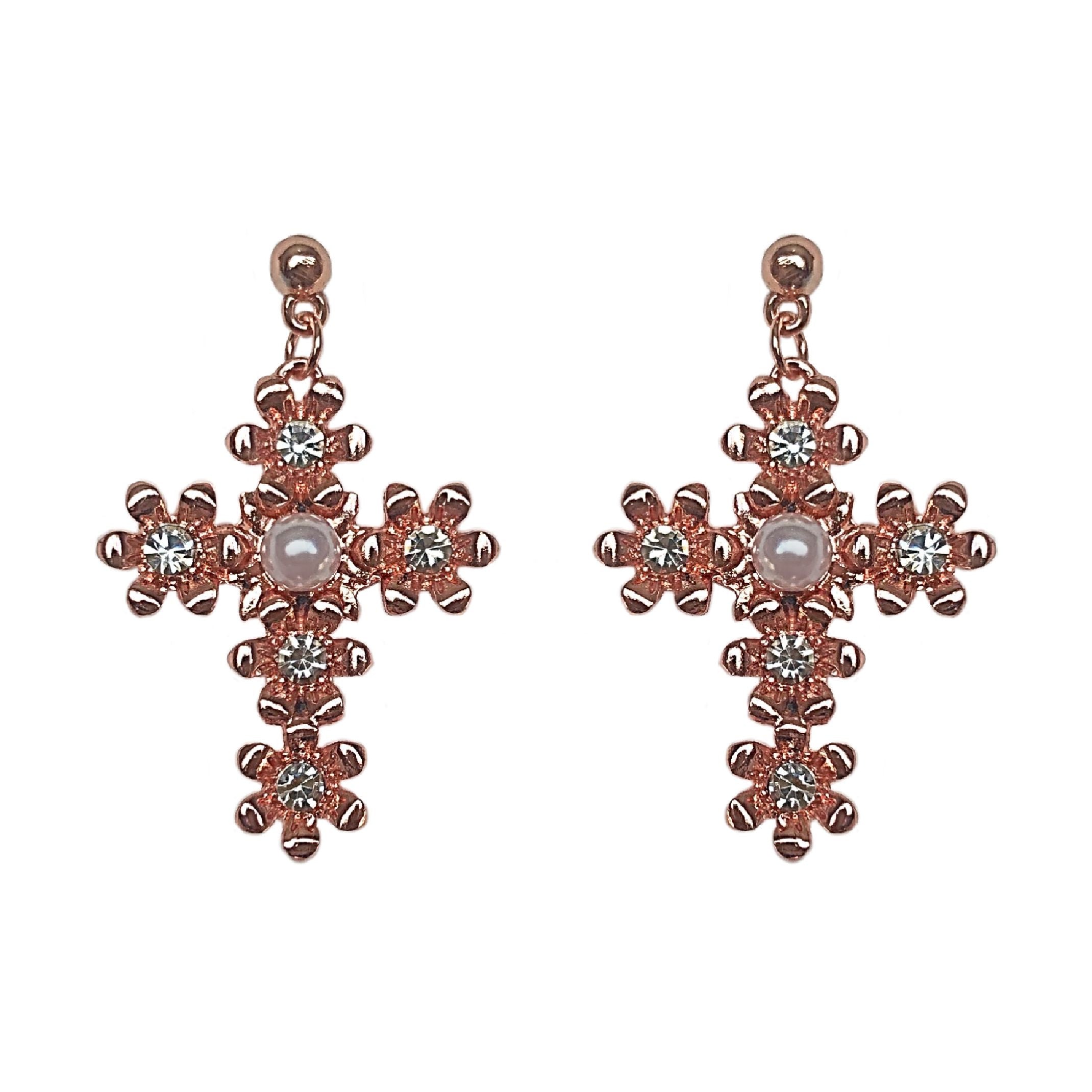 Rose gold cross earrings 